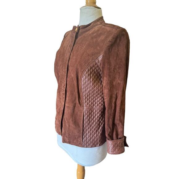 Vintage Leather Moto Jacket Brown Quilted Leather and Suede - Picture 5 of 10